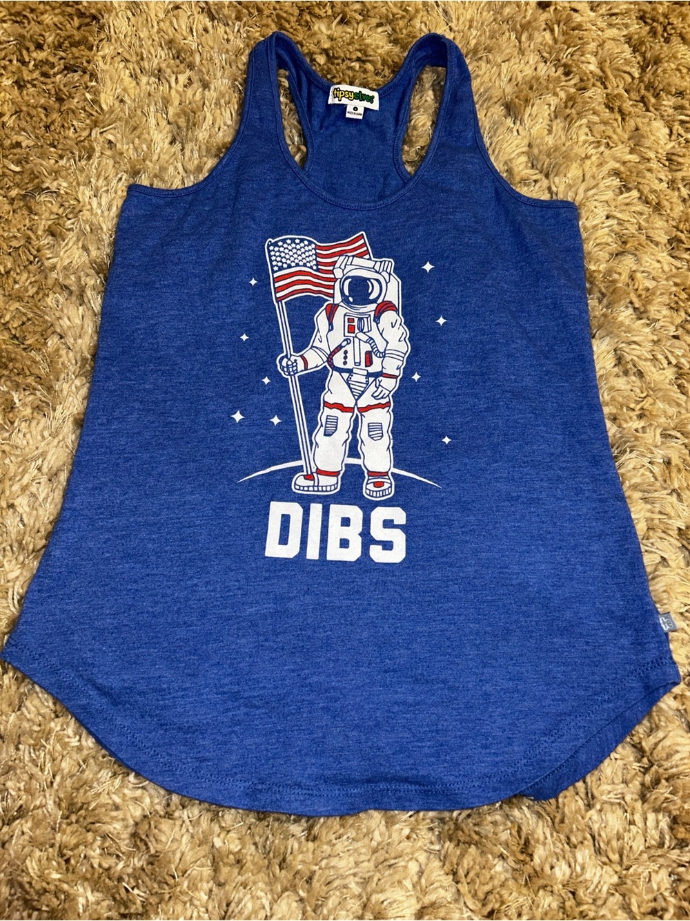 Tipsy Elves Blue Women’s Tank with Astronaut & American Flag Graphic